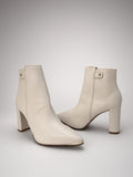 Botín Mujer Beige Tacón Alto Cuadrado Elegante Punta Fina Dorothy