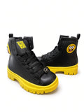 Botines Infantiles Estilo Bob Esponja – Negro con Suela de Goma Amarilla