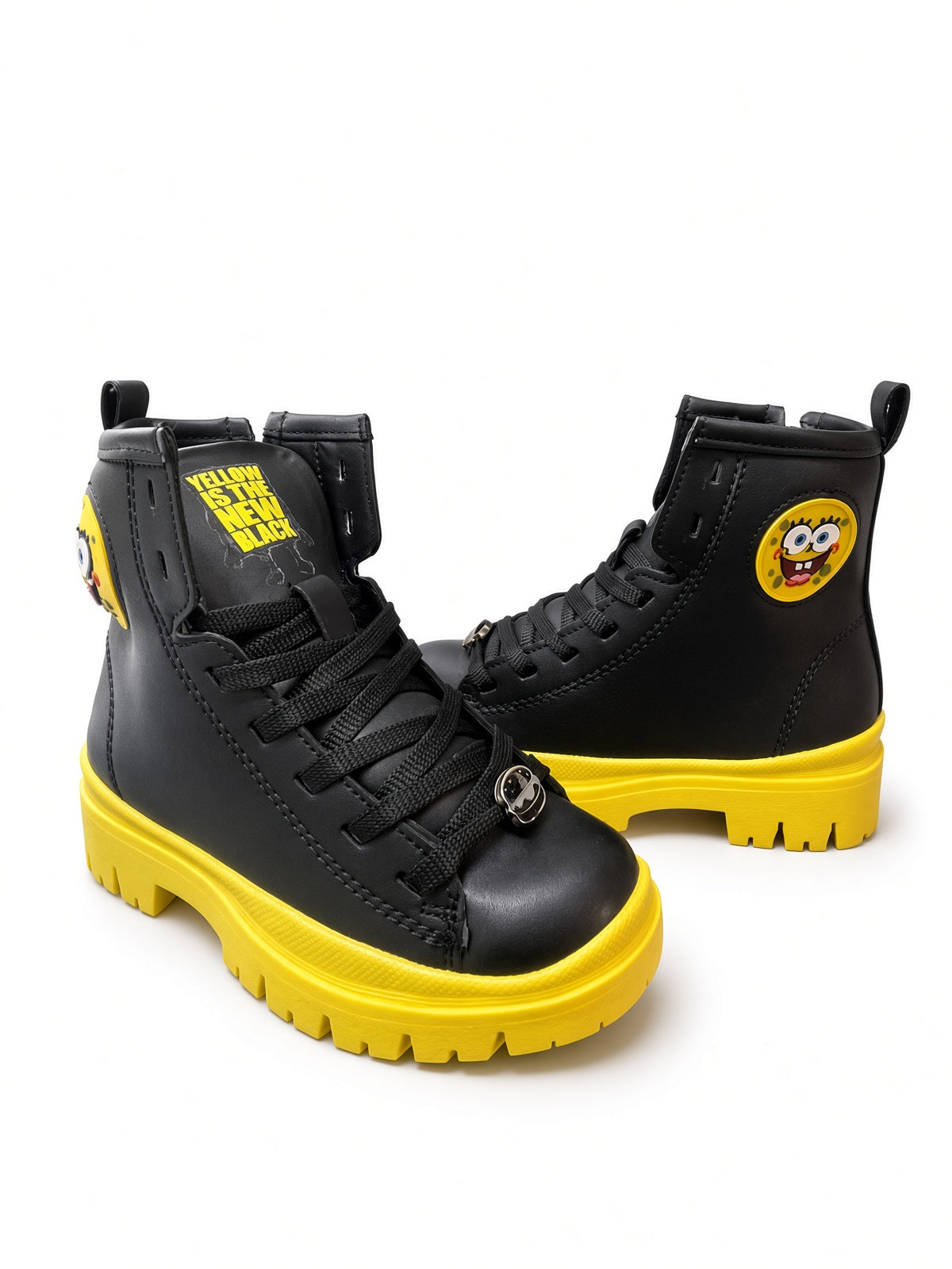 Botines Infantiles Estilo Bob Esponja – Negro con Suela de Goma Amarilla