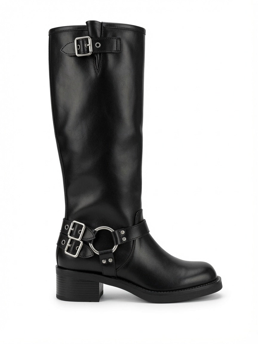 Bota Alta Rocky con Hebillas y Suela de Goma Negra