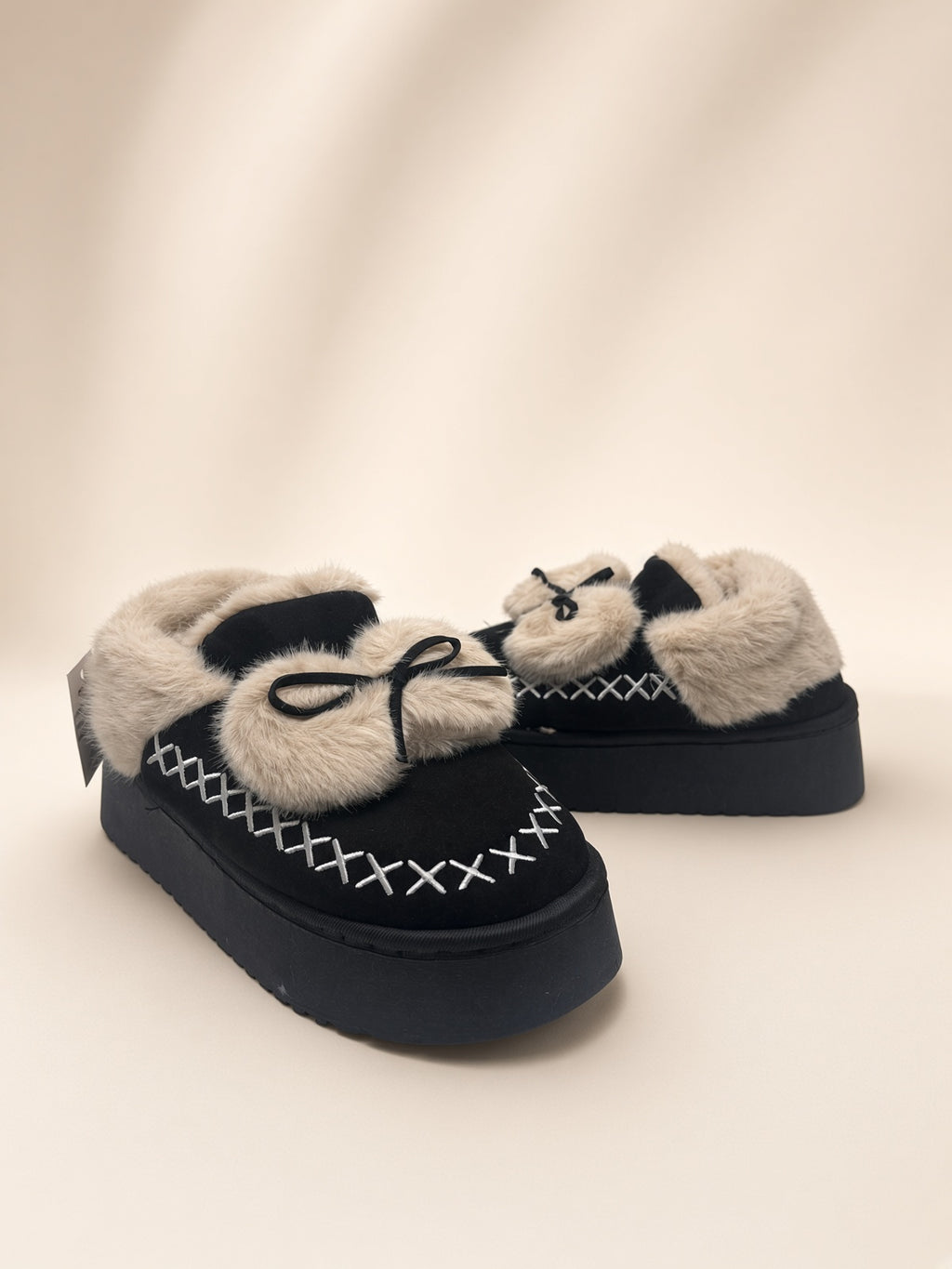 Pantuflas De Peluche Con Plataforma Para Mujer Invierno Negro