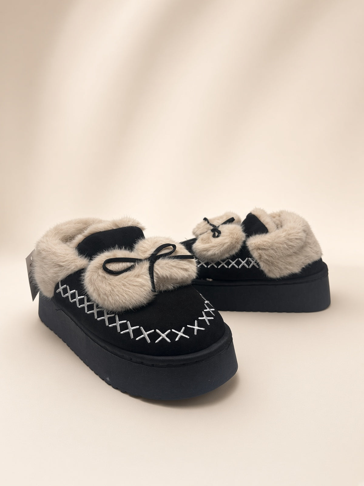 Pantuflas De Peluche Con Plataforma Para Mujer Invierno Negro
