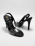 Zapatillas Tacón Aguja Negro Con Tira Transparente