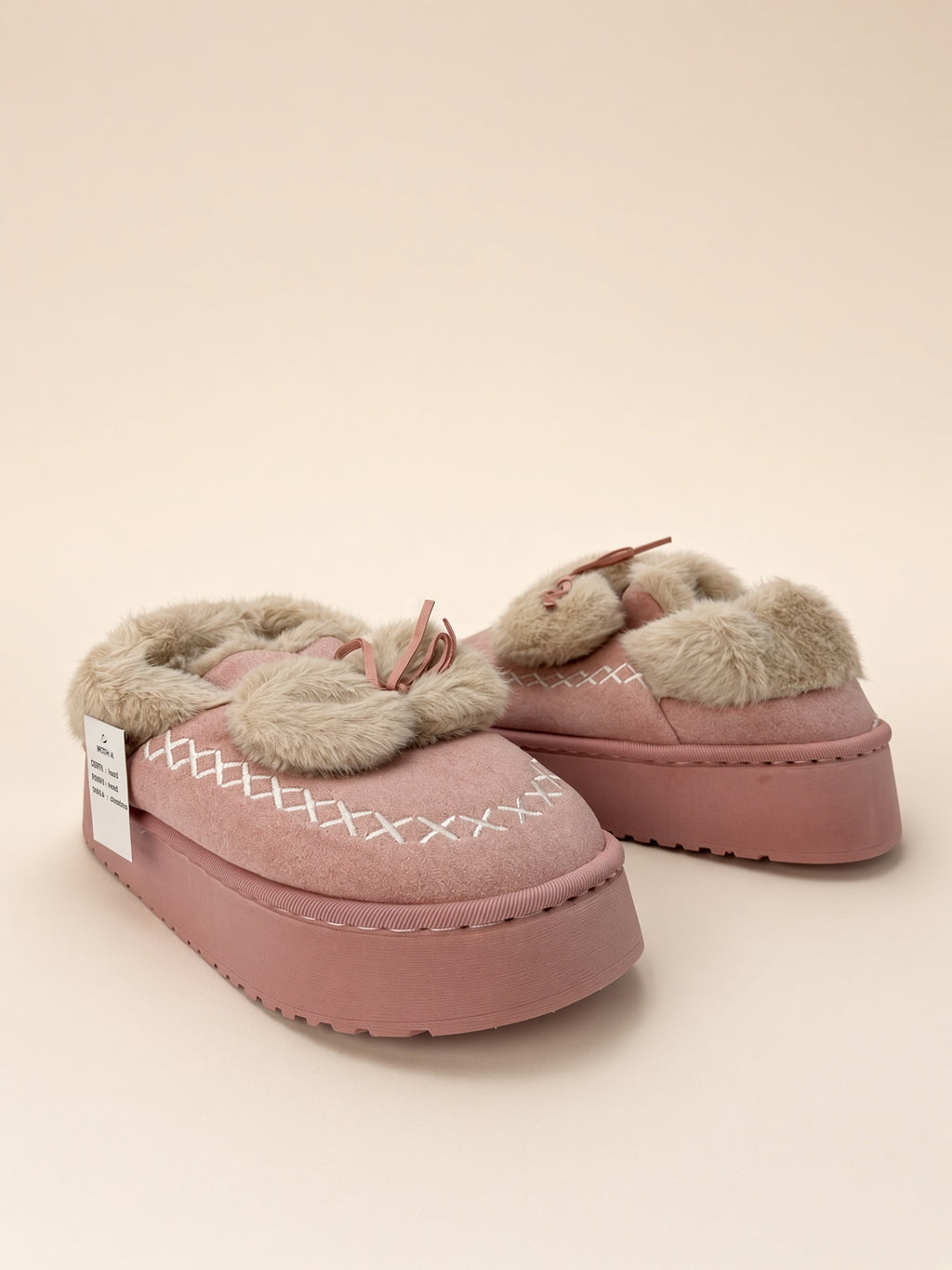 Pantuflas De Peluche Con Plataforma Para Mujer Invierno Rosa
