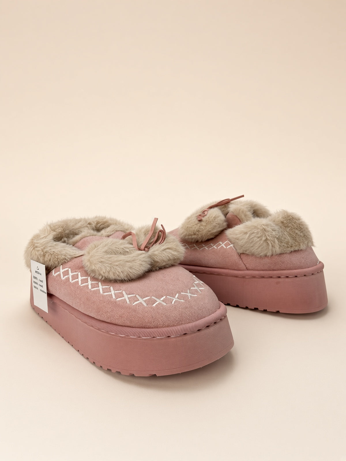 Pantuflas De Peluche Con Plataforma Para Mujer Invierno Rosa