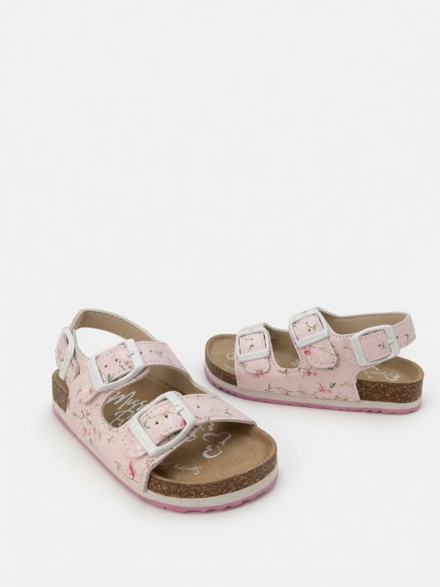 Sandalia Rosa de Niña con Hebillas y Diseño Floral