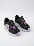 Tenis Niña Negro Brillos Diseños De Arcoiris