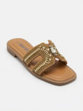 Sandalias Planas con Pedrería y Detalles Dorados Berlin