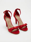 Zapatillas de Tacón Alto con Moño Rojo Satén Carmesí