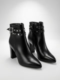 Botines Negros De Tacón Ancho Para Mujer Hebilla