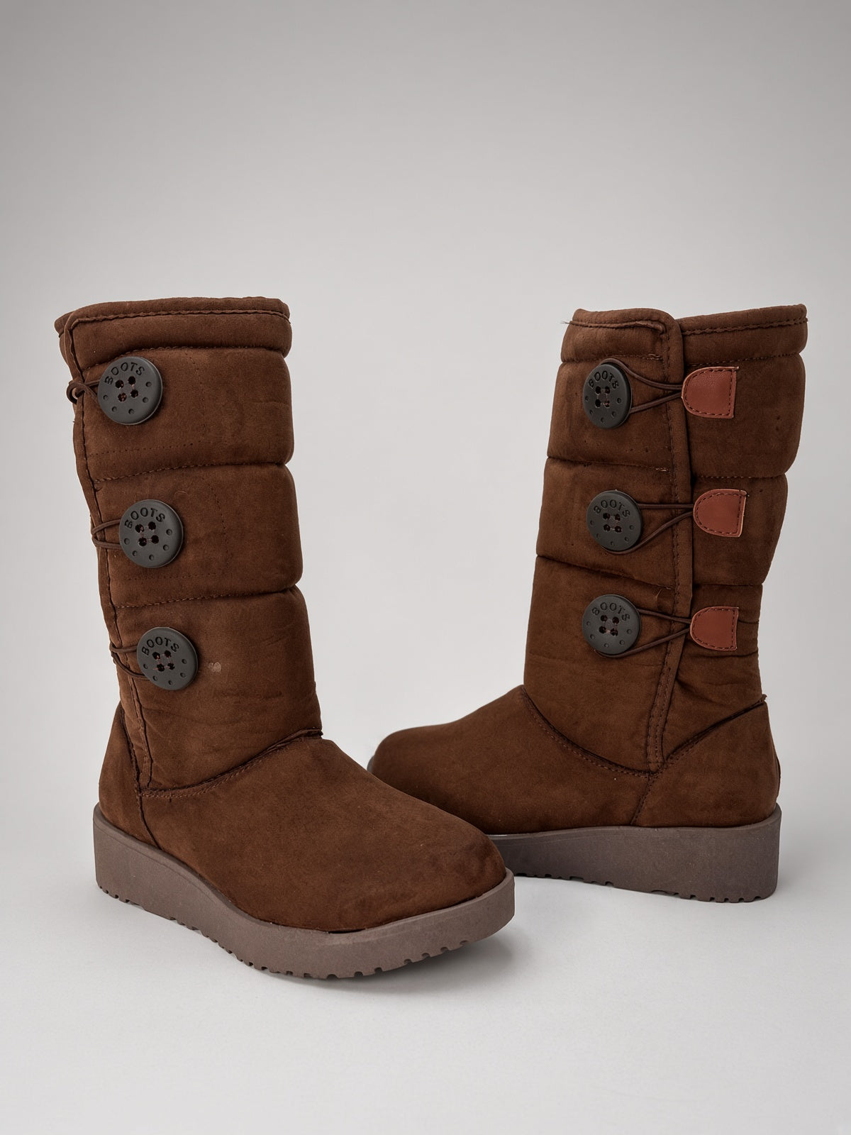 Bota Alta Térmica Calientita para Mujer con Ajuste de Botón Cafe