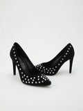 Zapatilla Negra Elegante Con Estoperoles De Tacón Aguja