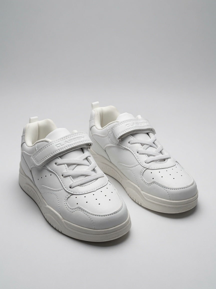 Tenis Blancos Urbano Casual Escolar Con Velcro Niño Niña