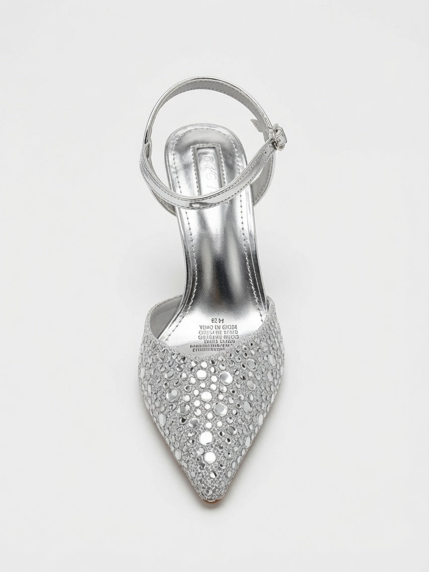 Zapatillas de Fiesta Plata con Brillos y Punta Fina