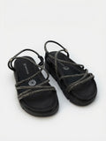 Sandalias Negras con Plataforma y Tiras Brillantes para Mujer