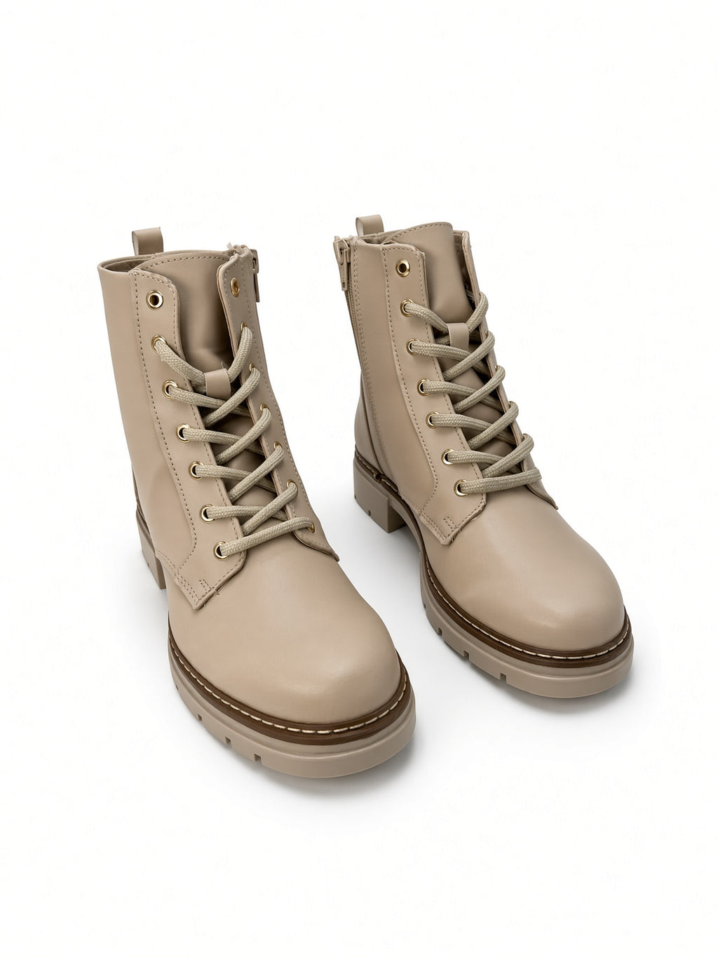 Botín Casual Beige Estilo Militar para Mujer