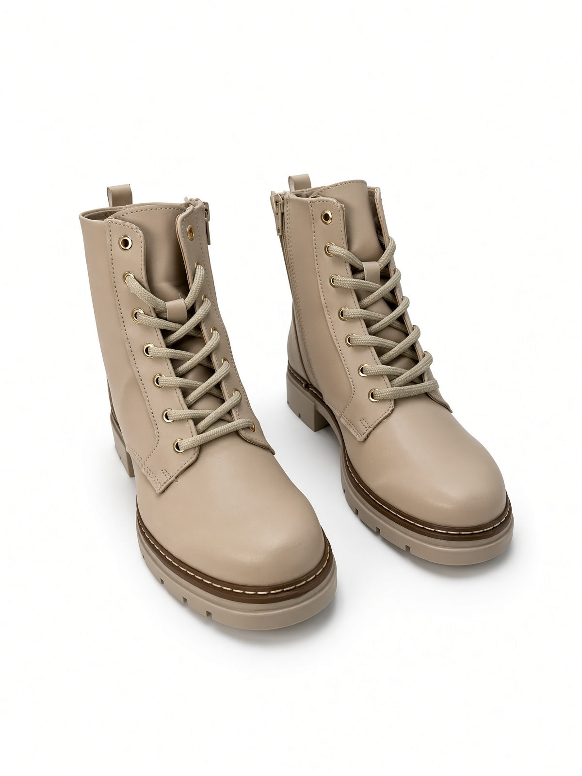 Botín Casual Beige Estilo Militar para Mujer