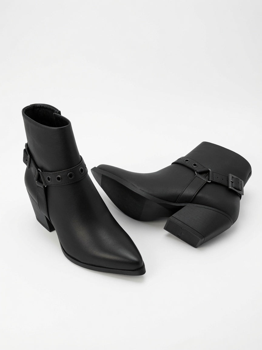 Botín Estilo Vaquero Negro Con Correas Forever