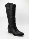 Botas Largas Estilo Texano con Estoperoles y Tacón - Negro