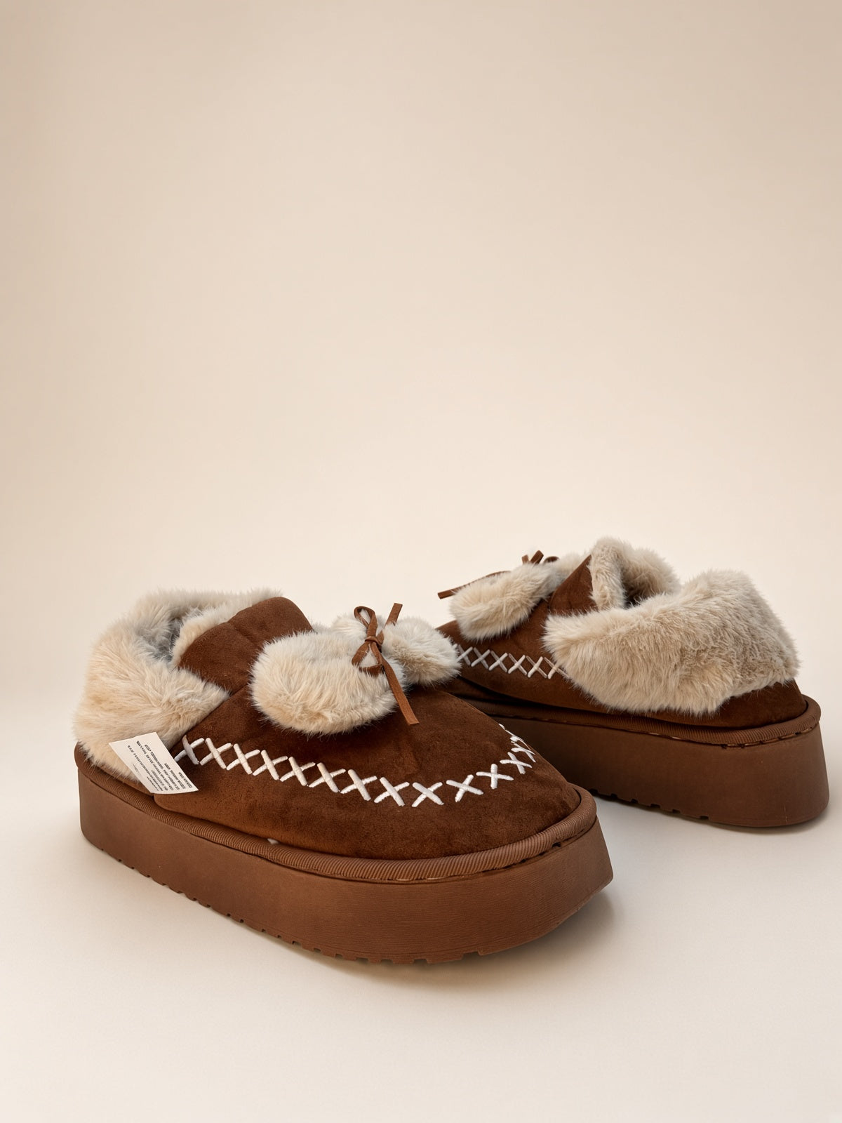 Pantuflas De Peluche Con Plataforma Para Mujer Invierno Cafe