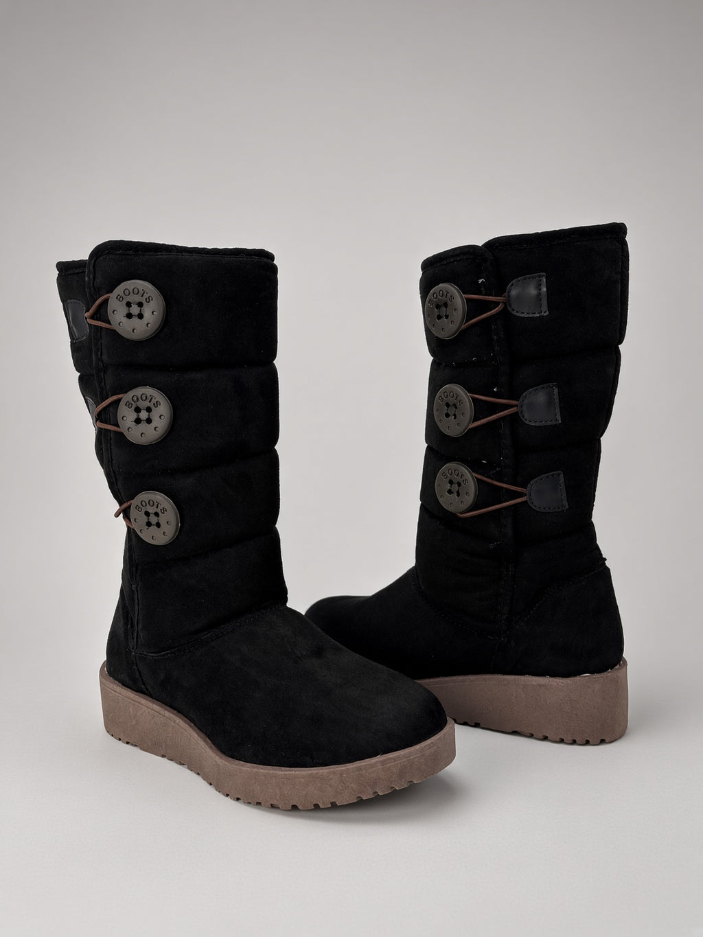 Bota Alta Térmica Calientita para Mujer con Ajuste de Botón Negro