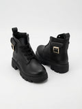 Bota Urbana Para Niña Negra Con Hebilla Y Bolsillo