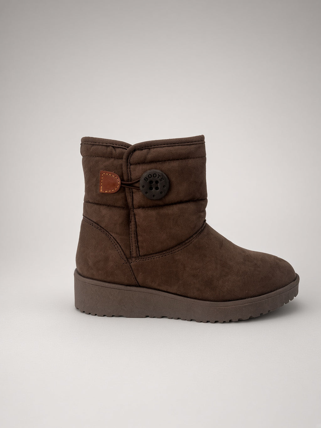 Botin Térmico de Gamuza Cafe Claro con Botón Lateral para Dama