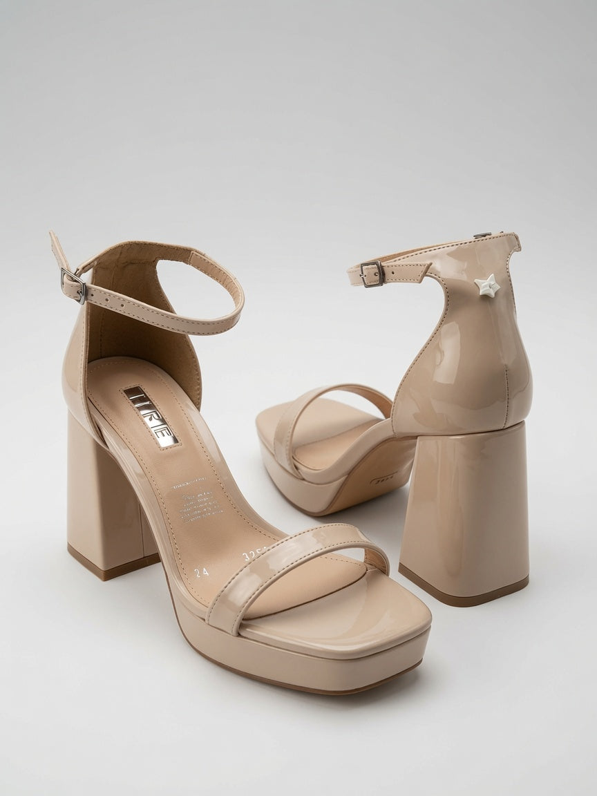 Zapatillas de Plataforma Nude en Charol con Tacón Ancho