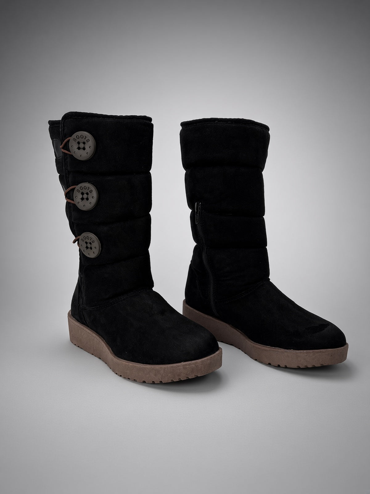 Bota Alta Térmica Calientita para Mujer con Ajuste de Botón Negro
