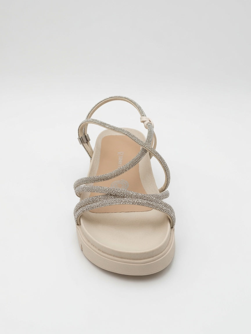 Sandalia Beige con Plataforma y Tiras Brillantes para Mujer