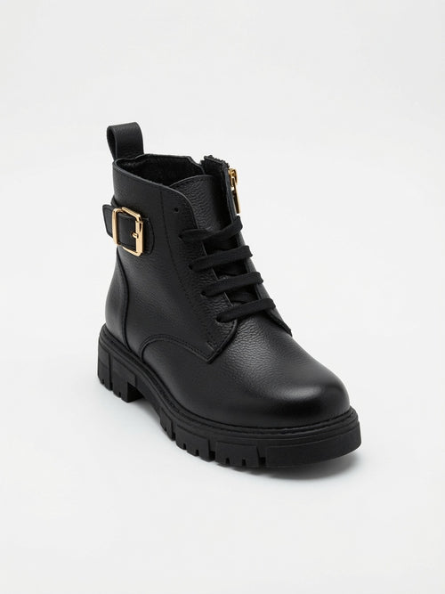 Bota Urbana Para Niña Negra Con Hebilla Y Bolsillo