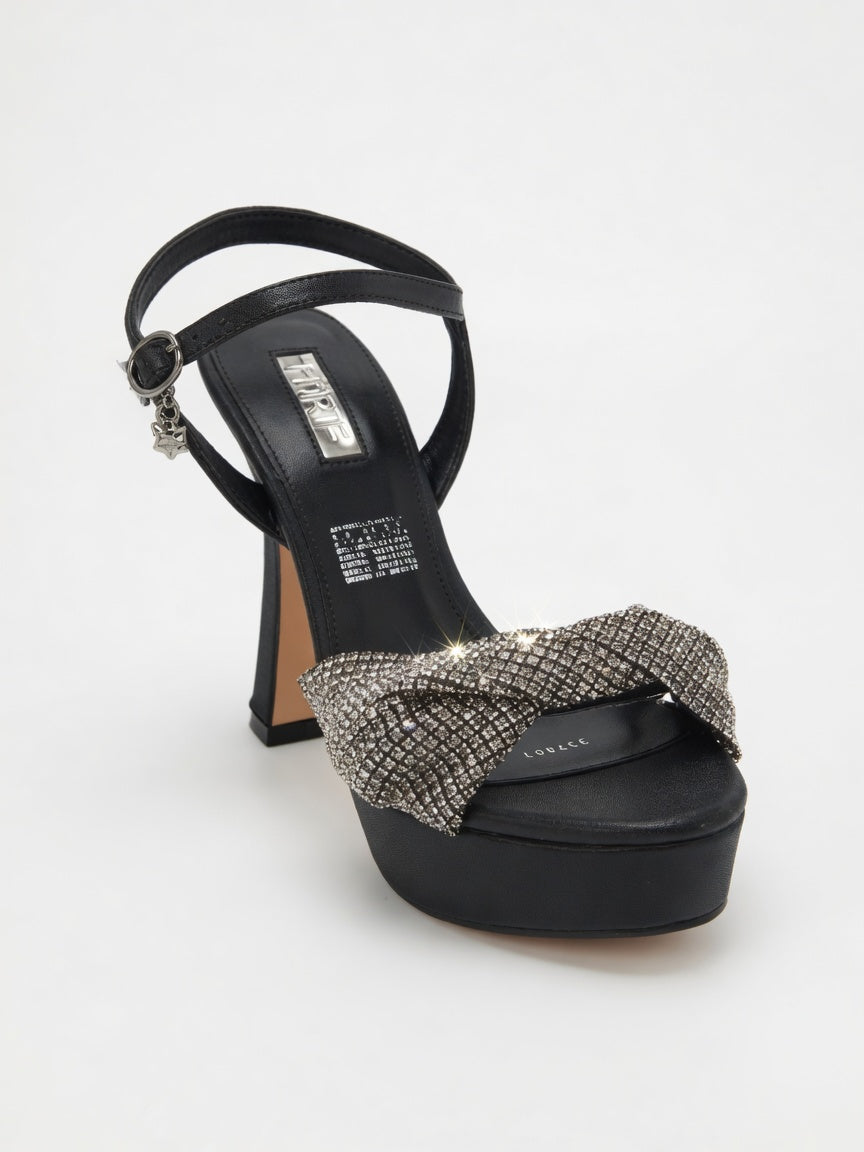 Zapatilla de Tacón Acampanado con Plataforma y Moño de Brillantes