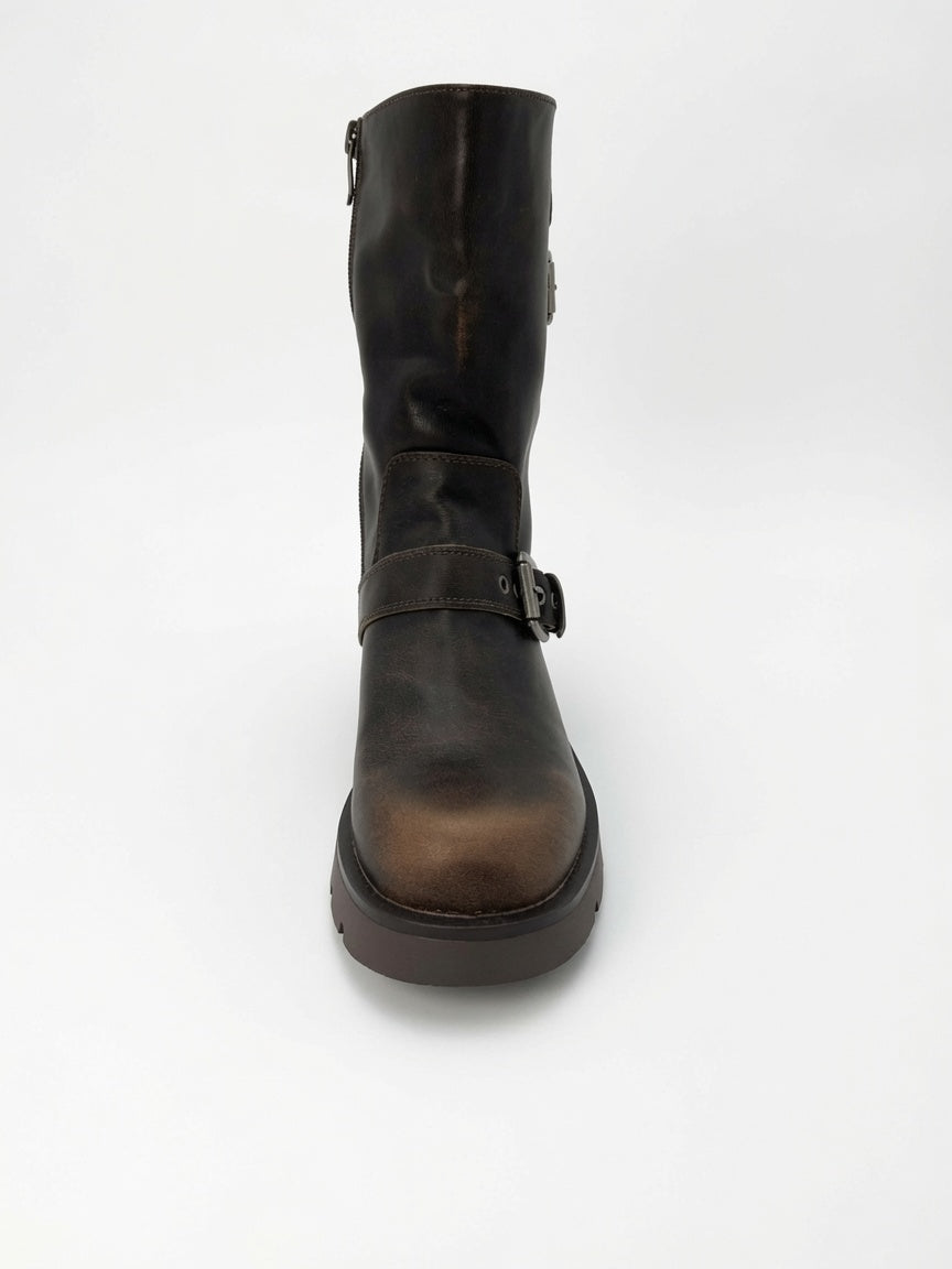 Botin Efe "Rocker" con Hebillas Múltiples - Café Deslavado