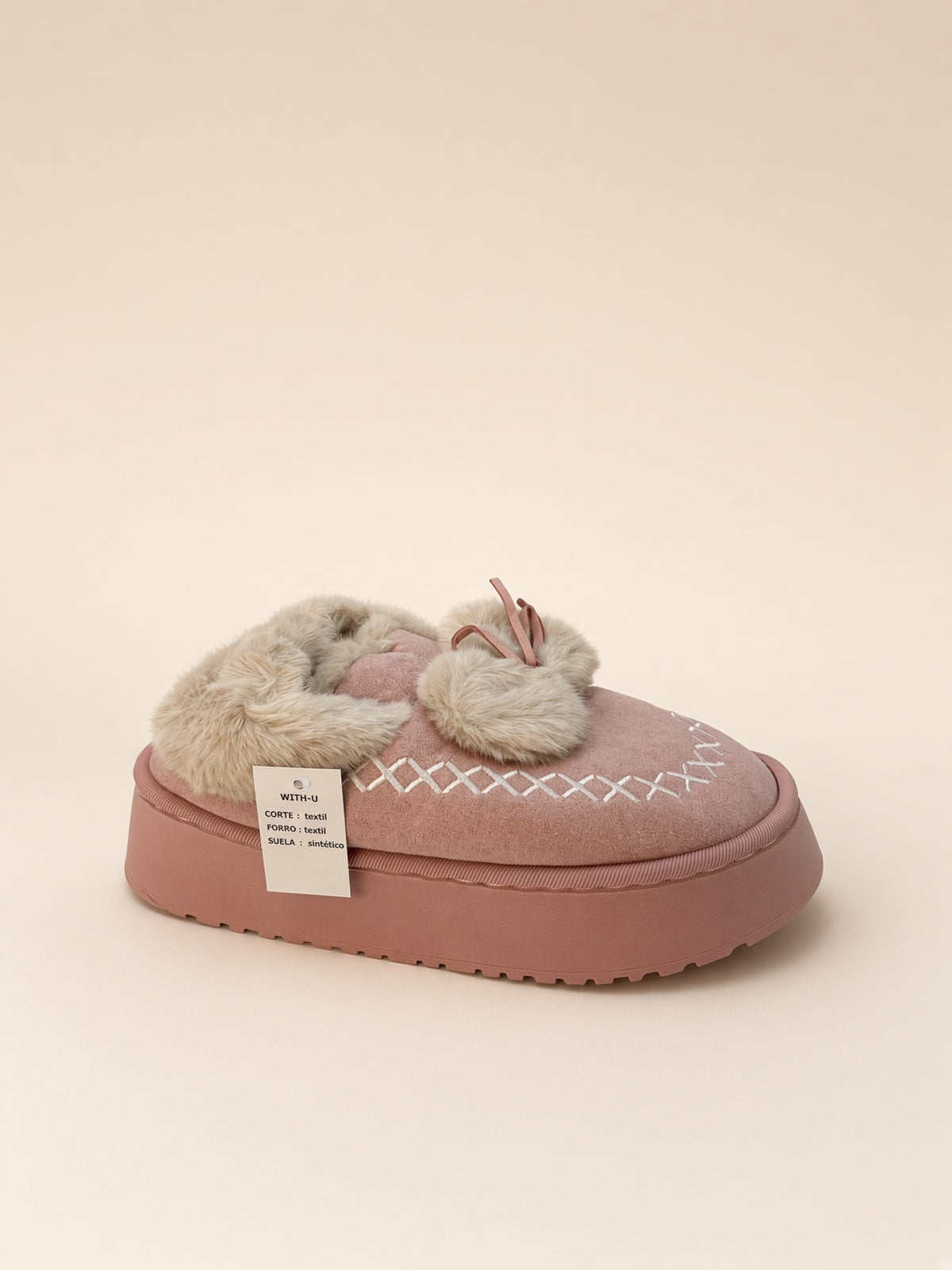 Pantuflas De Peluche Con Plataforma Para Mujer Invierno Rosa