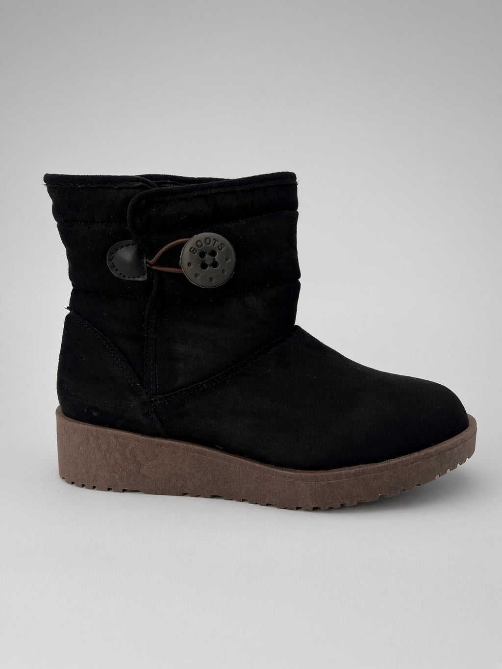 Botin Térmico de Gamuza Negra con Botón Lateral para Dama