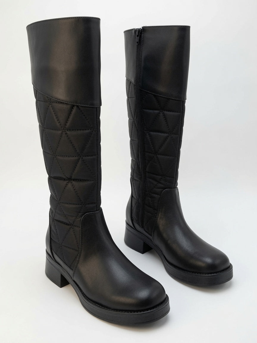Bota Alta Negra Para Mujer Con Tubo Acolchado