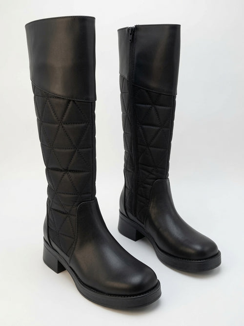 Bota Alta Negra Para Mujer Con Tubo Acolchado