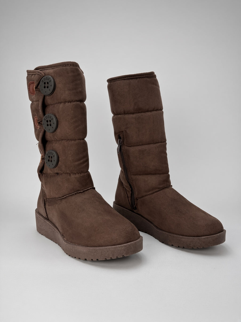 Bota Alta Térmica Calientita para Mujer con Ajuste de Botón Cafe Claro