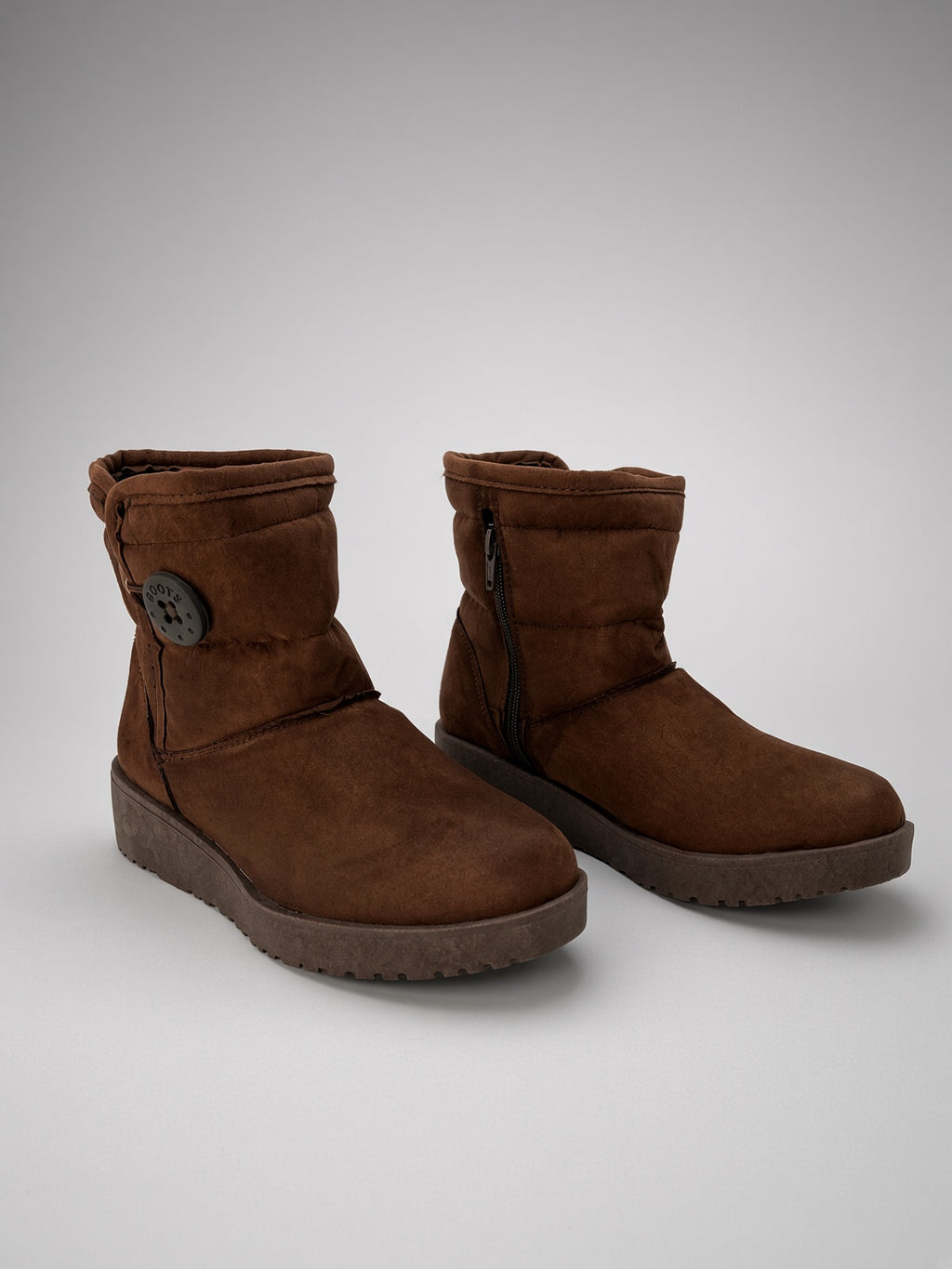 Botin Térmico de Gamuza Cafe con Botón Lateral para Dama
