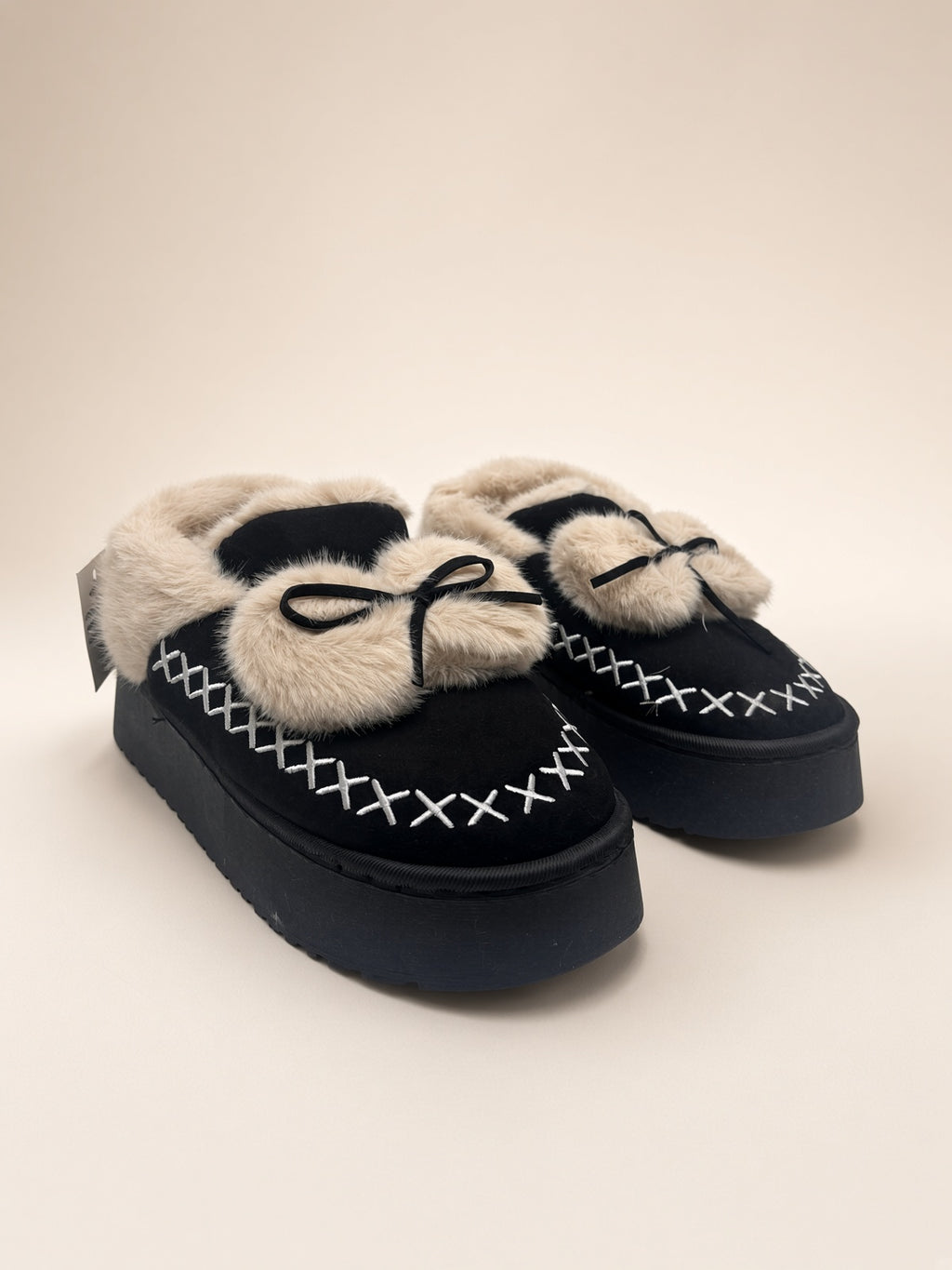 Pantuflas De Peluche Con Plataforma Para Mujer Invierno Negro