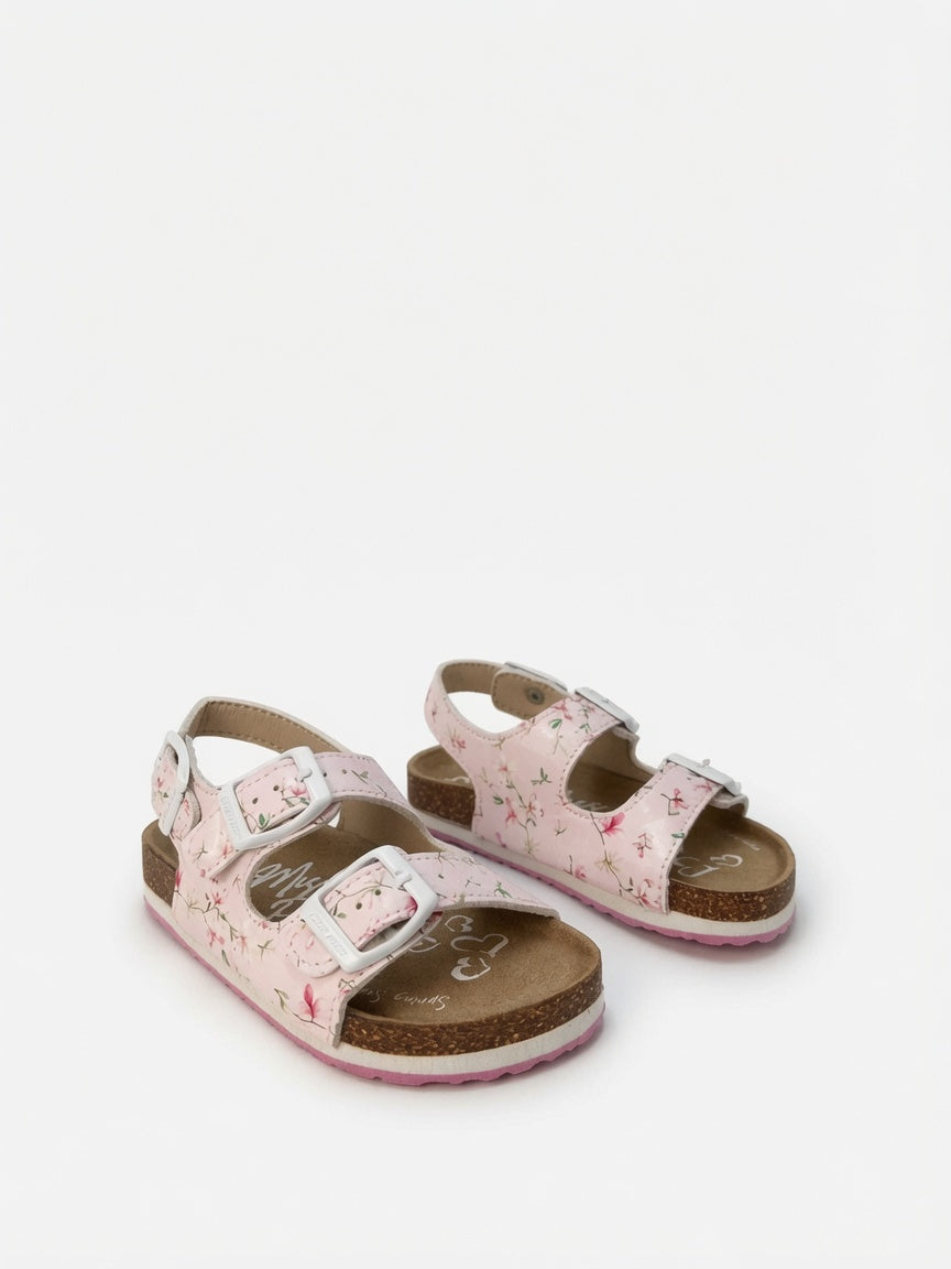 Sandalia Rosa de Niña con Hebillas y Diseño Floral