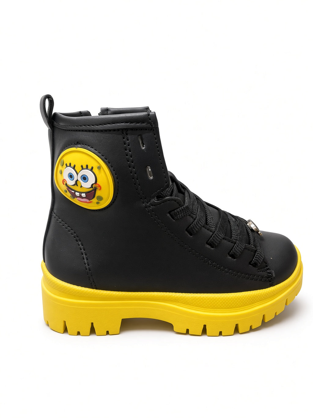 Botines Infantiles Estilo Bob Esponja – Negro con Suela de Goma Amarilla