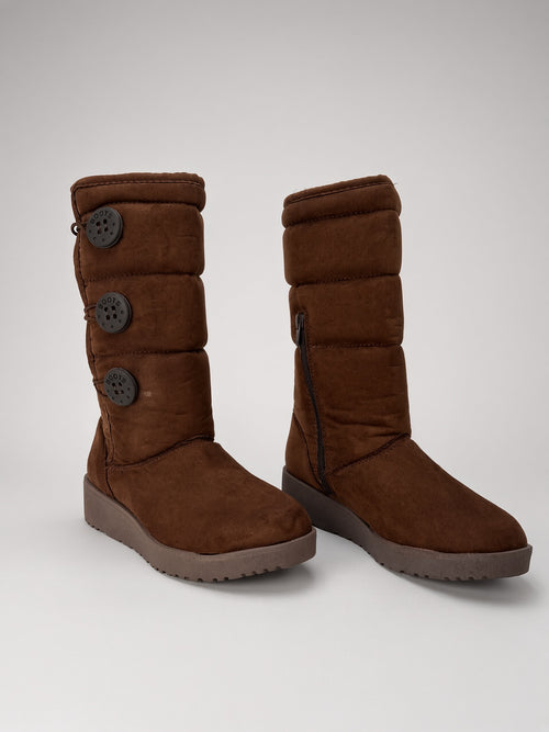 Bota Alta Térmica Calientita para Mujer con Ajuste de Botón Cafe