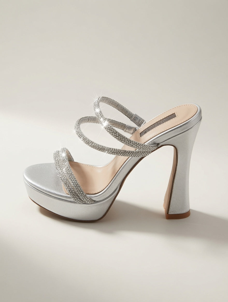 Zapatilla de Fiesta Plata con Plataforma y Brillos
