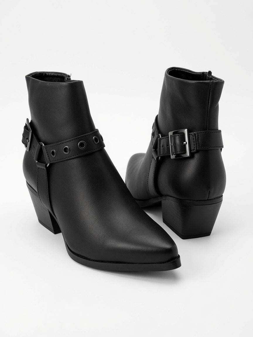 Botín Estilo Vaquero Negro Con Correas Forever