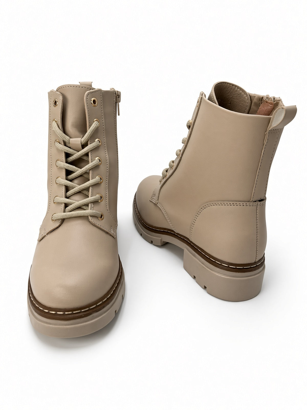 Botín Casual Beige Estilo Militar para Mujer