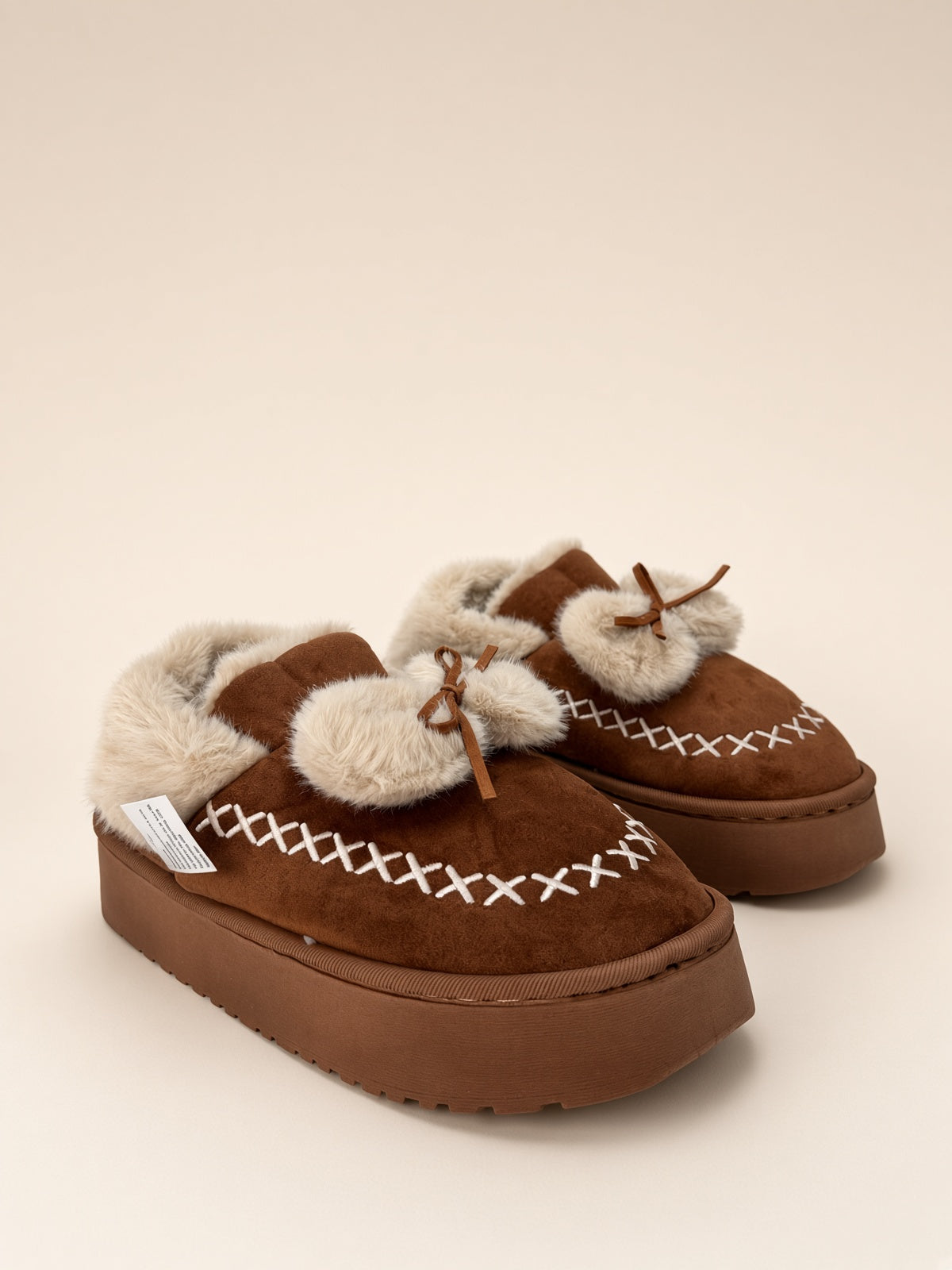 Pantuflas De Peluche Con Plataforma Para Mujer Invierno Cafe