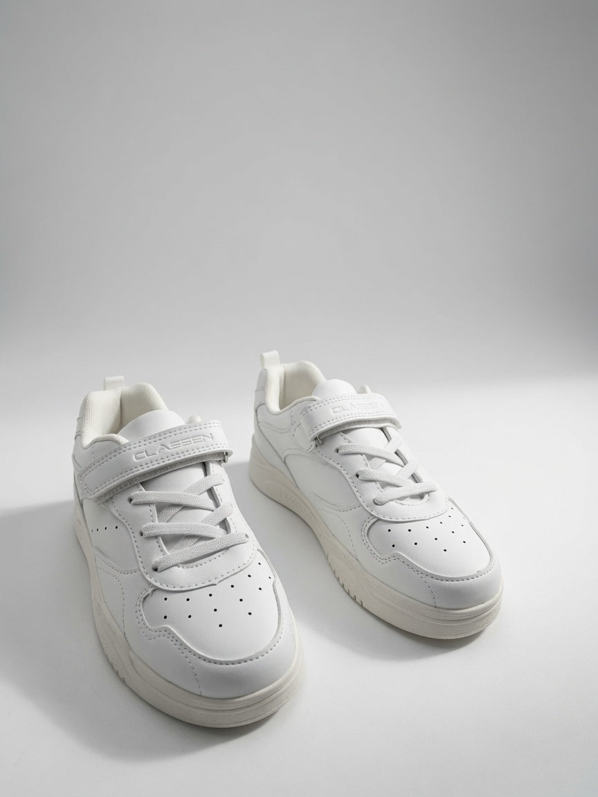 Tenis Blancos Urbano Casual Escolar Con Velcro Niño Niña