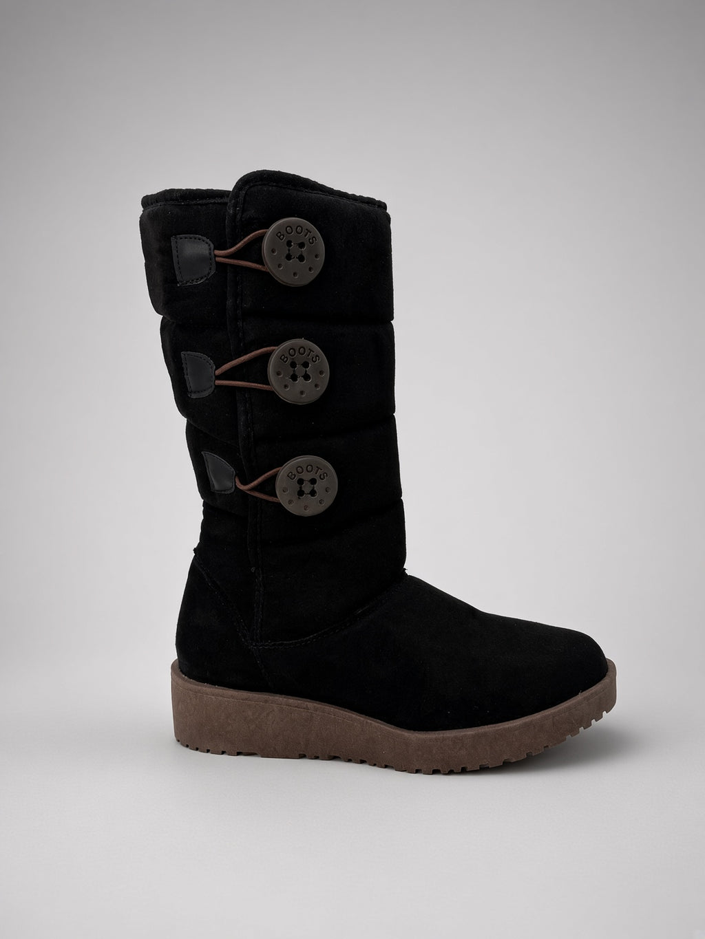 Bota Alta Térmica Calientita para Mujer con Ajuste de Botón Negro