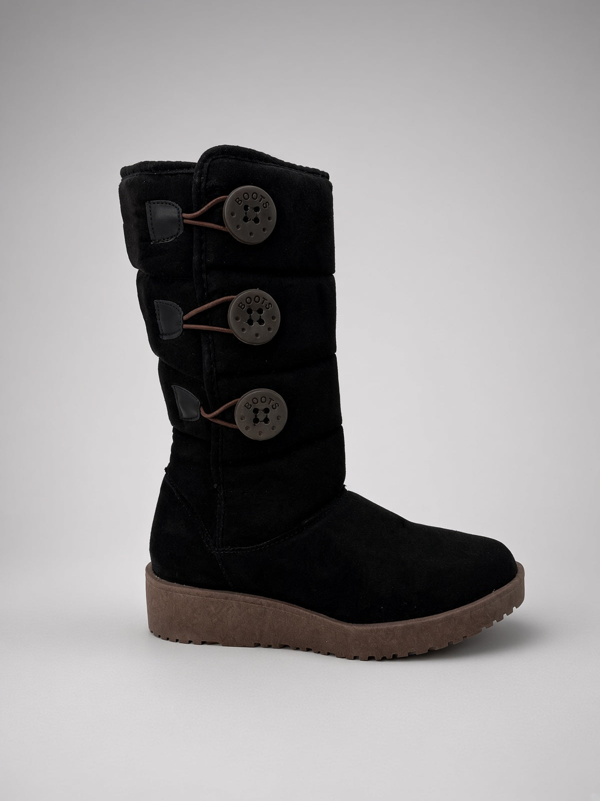 Bota Alta Térmica Calientita para Mujer con Ajuste de Botón Negro